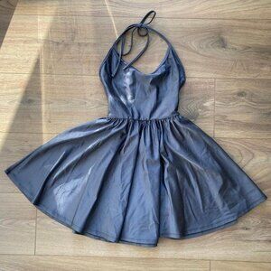 American Apparel 'Disco Skater Dress' | Shiny Charcoal Grey Flare Mini Dress